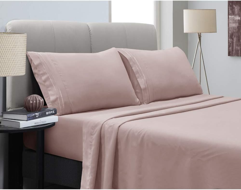 Mejoroom Bed Sheets Set - Soft Microfiber Bed Sheets,14-inch Deep Pockets,Copper ion Element,Wrinkle,Fade,Stain Resistant,Hypoallergenic - 4 Piece（King，Dusty Pink）