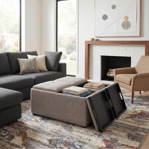 SIMPLIHOME Avalon 35" Wide Linen Look Fabric Square Storage Ottoman in Grey by SIMPLIHOME - Used condition - Image 3