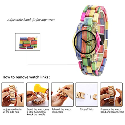 BEWELL Handmade Colorful Bamboo Wood Watch Analog Quartz Fashion Wristwatch with Mix Colors - Image 6