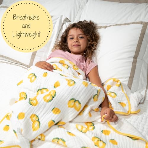 Image of LollyBanks Muslin Baby Quilt, 100% Cotton Baby Blanket for Boys and Girls, Large 47 x 47 Inches Versatile Crib Blanket, 6 Layers Newborn Blanket, Durable Baby Bedding, Registry (Sunny Lemon Print)