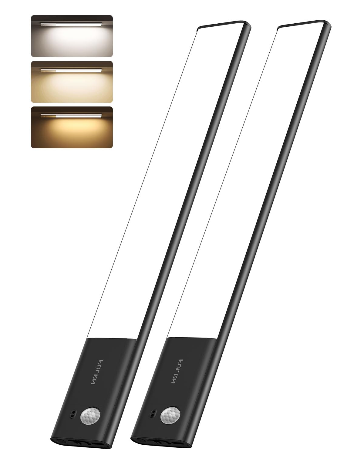 FULEN Unterbauleuchte Küche LED, Schrankbeleuchtung Lampe Bewegungsmelder Innen, 38cm led Licht Kabellos mit Batterie Wiederaufladbar, Unterschrank Beleuchtung Küche, Schwarz, 2 Stück