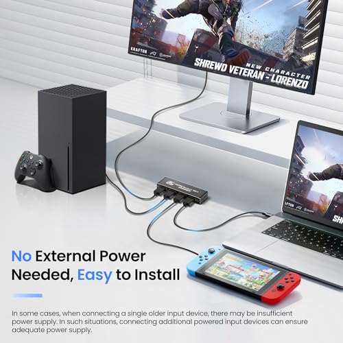 NEWCARE HDMI Switch 3 in 1 Out 4K@60Hz, 3 Port Aluminum HDMI Switch Box Support Auto-Switching, VRR ALLM HDR 3D Audio, HDMI Splitter with Remote for PS5/4, Xbox, PC, Streaming Device