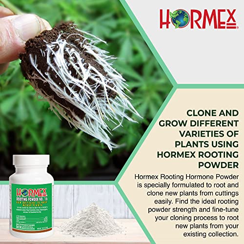 Hormex Rooting Powder #16 - Rooting Hormone For Difficult To Root Plants - Fast & Easy Way To Clone Plants From Cuttings - Stronger, Healthier Roots Using Cloning Powder - 1.6 Iba #TOP4