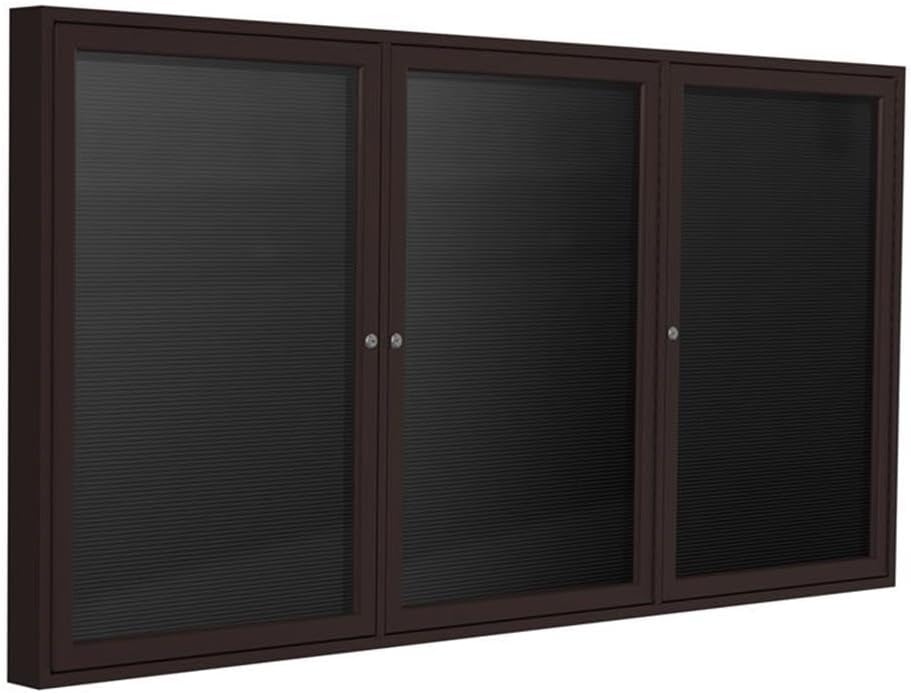 Ghent 4" x 6" 3-Door Bronze Aluminum Frame Enclosed Flannel Letter Board, Black