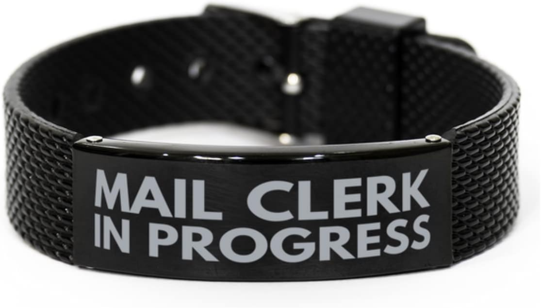 Inspirational Mail Clerk Black Shark Mesh Bracelet, Mail Clerk in Progress, Best Graduation Gifts for Students