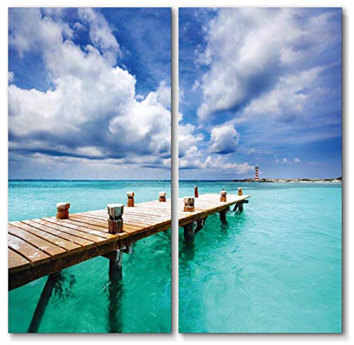 Dock Canvas Wall Art Decor - 2 Piece Set, Decorative Multi Panel Split Prints - Lake Pier Picture for Living Room, Kitchen, Bedroom, Office & Home Decor Gift