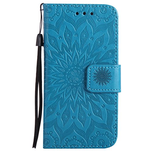 Emaxeler Samsung Galaxy S5 Mini Case Cover Stylish Wallet 3D Embossed Kickstand Flip Sun Flower Three Dimensional Cards Slot Cash Pockets Pu Leather For Samsung S5 Mini Sun Blue #TOP1