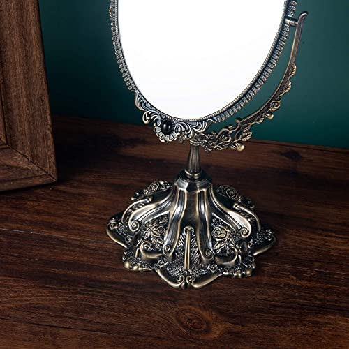 Feyarl 11.2 Inch Metal Vintage Makeup Mirror Floral Tabletop Oval Vanity Swivel Double Sided Mirror With Stand Elegant Decorative For Dressing Room Bedroom (Bronze) #TOP7