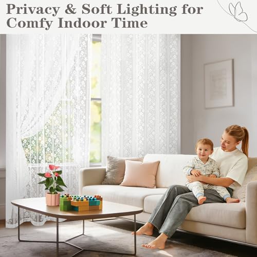 ASPMIZ White Blackout Curtains for Bedroom 84 inch Long, Double Layer Curtains for Living Room Light Blocking Grommet Drapes with Lace Overlay, Thermal Insulated Window Curtain Panels Set of 2, 52x84 by ASPMIZ - Image 6