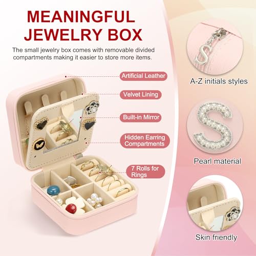Petite boîte à bijoux zippée initiale S compartimentée pour le voyage - 4