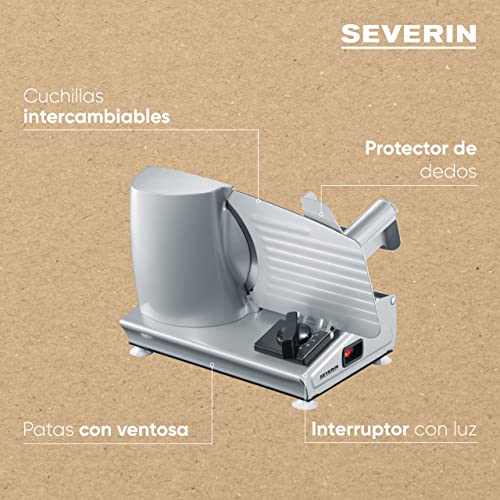 Miniatura 5 de Severin Cortafiambres, Loncheador Con Dos Cuchillas De Acero Inoxidable Extraíbles, Cortafiambres Eléctrico Con Protector De Dedos Y Recogedor De Restos, 180 W, Plateado, As 3915