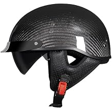 DA-500 Carbon Fiber Motorcycle Half Helmet, DOT Approved Half Shell Open Face Helmet with Drop Down Sun Visor, Lightweight Retro Cruiser Scooter Helmet for Men and Women
