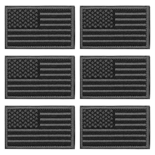 6 Pack Black American Flag Embroidered Patches, 3.1 x 1.9 Inch Iron-On US Flag Patches for Jackets, Backpacks, Hats, Military Style, Independence Day, National Holidays