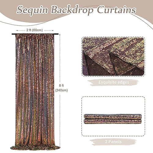 Image of Black Gold Sequin Backdrop 2 Pcs 2ftx8ft Sparkly Glitter Birthday Party Cake Table Background Draping Fabric for Christmas Party Decoration
