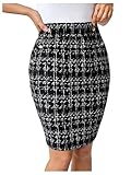 GORGLITTER Women's Plaid Button Decor Pencil Mini Skirts High Waisted Bodycon Elegant Business Skirt Black and White Large