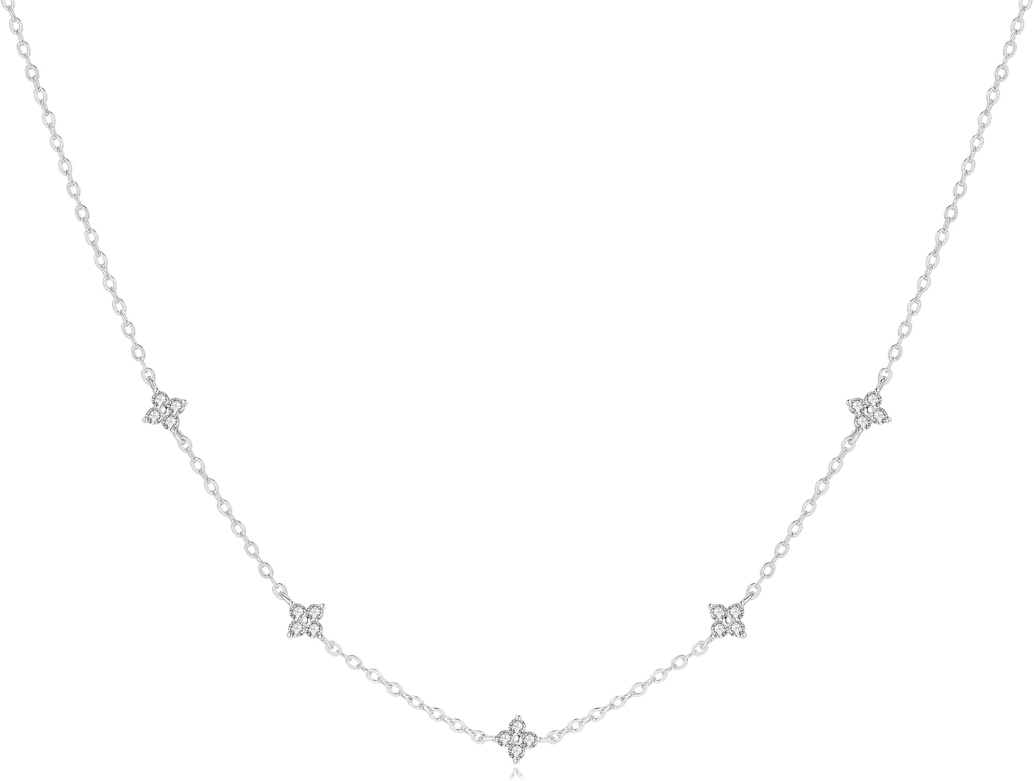 Gold Necklace for Women Non Tarnish, 14K Gold Plated Dainty CZ Clover Marquise Flower Charm Diamond Choker Necklace for Women Trendy Wedding Jewelry