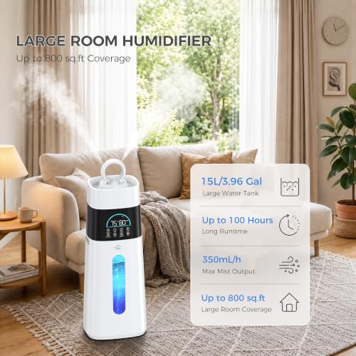 Humidifiers for Bedroom,15L/3.96 Gal 800 sq.ft, Cool Mist Humidifier Large Room with 350mL/H Spray Output for Home, Office, Plants, Warehouse, House by LRAZU - Used condition - Image 3
