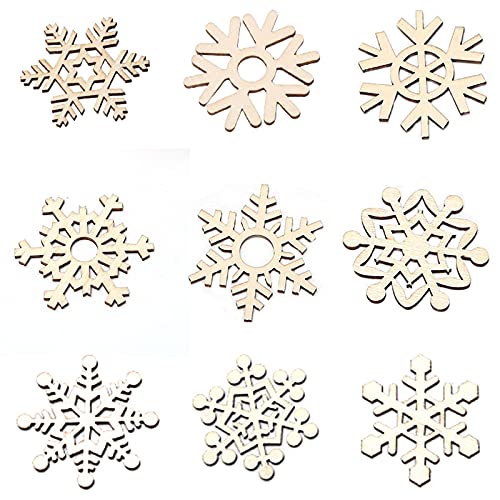 45 Pièces Vintage Flocons De Neige D'arbres en Bois Flocons De Neige Décorations en Bois Ornements en Forme De Flocon De Neige Neige Nool Pendentifs en Bois Ornements Décoration pour Noël l'hiver Cover