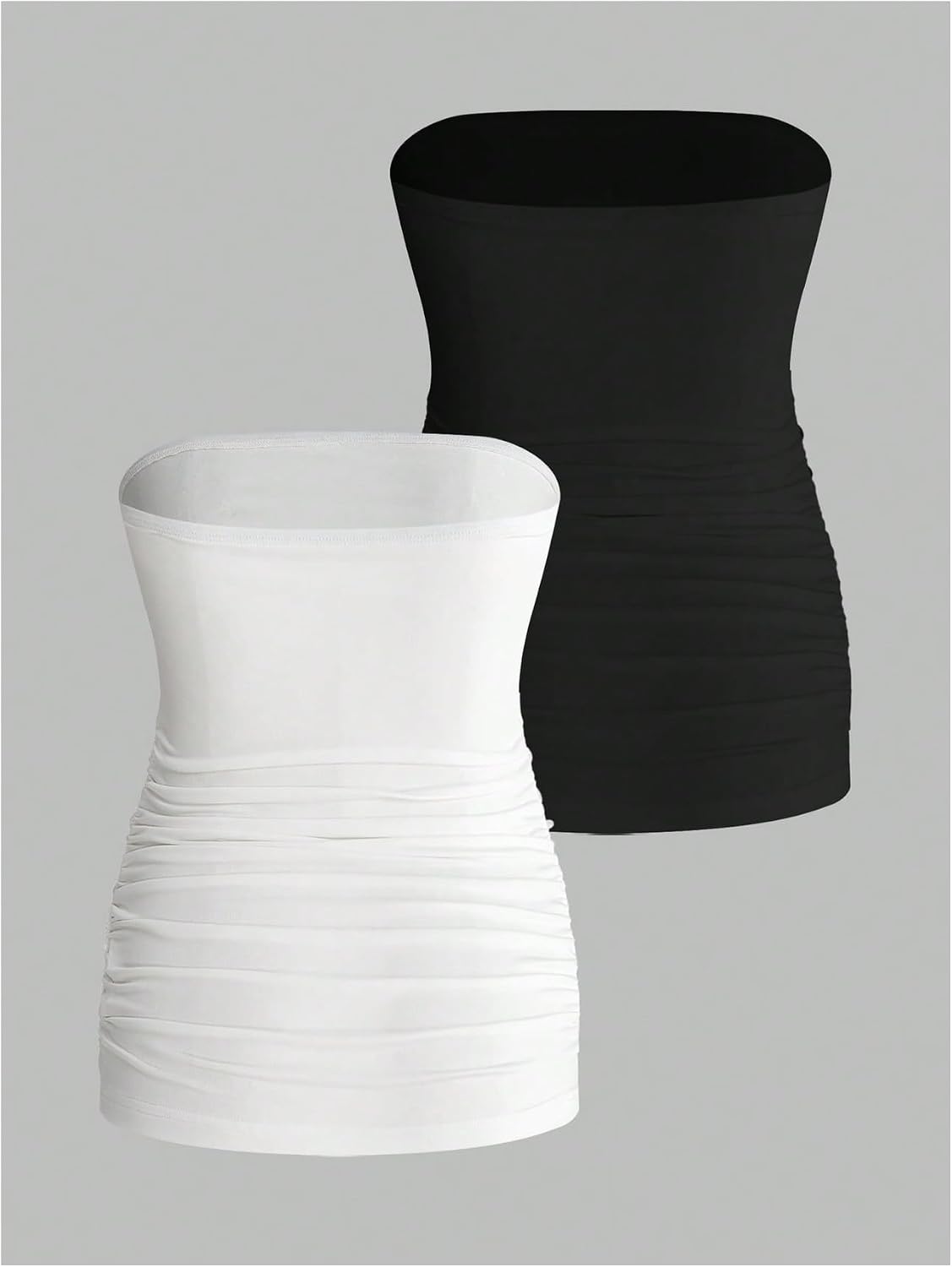 MakeMeChic Women's Maternity Clothes 2 Pack Tube Tops Open Back Ruched Strapless Bandeau Tops