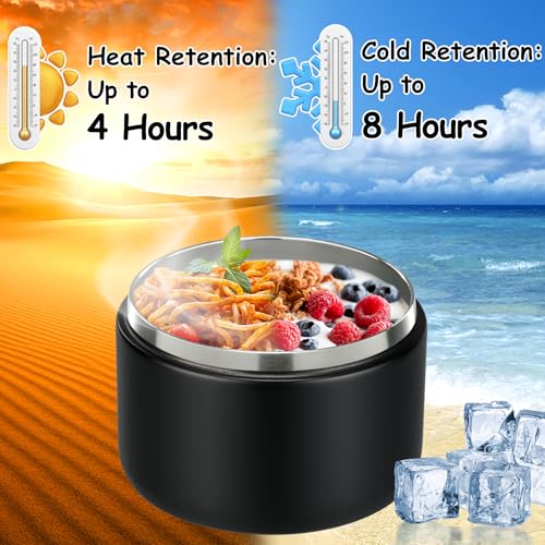 Image of Pawtong 12oz Insulated Vacuum Food Jar with Buckle Lid Wide Mouth Soup Thermo for Hot Food Kids Leakproof Stainless Steel Lunch Container- Black- 1Pack