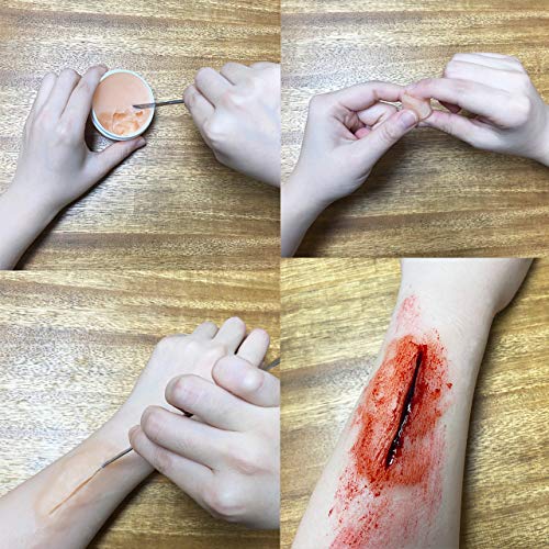 Ccbeauty Halloween Sfx Makeup Kit 12 Color Face Body Paint Oil+Fake Wound Scar Wax (1.6Oz)+Coagulated Fake Blood Gel+Metal Spatula+10 Brushes+Sponge For Special Effects Stage Costume Cosplay Parties #TOP3