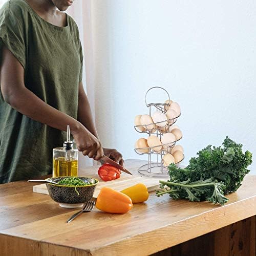 St@llion Grey Modern Egg Basket Spiral Egg Storage Holder Stand Egg Dispenser Rack with Carry Handle Holds 12-18 Eggs (Pack Of 1)