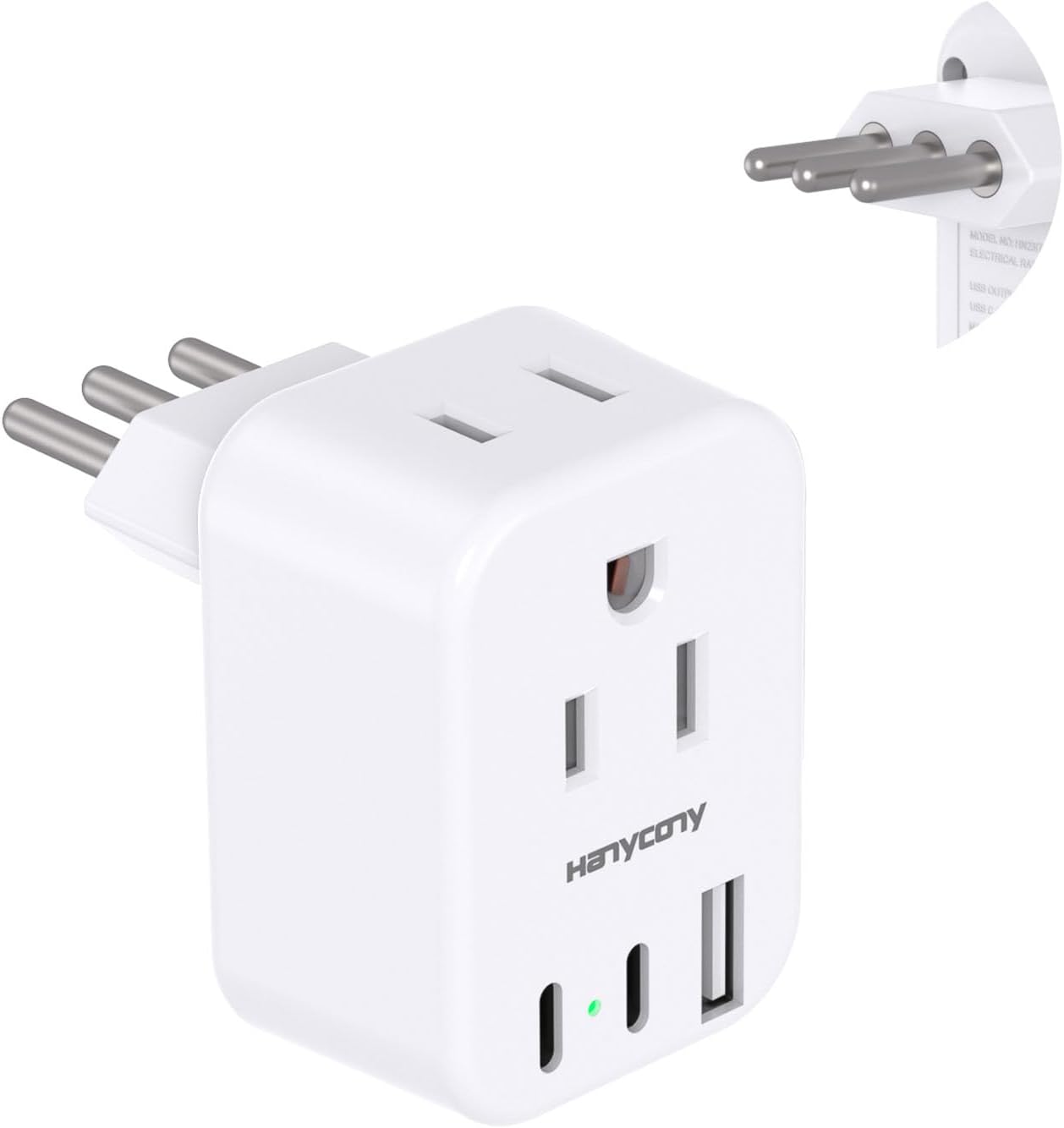 HANYCONY Italy Travel Power Plug Adapter, Type L Plug Adapter with 2 Outlets 3 USB Ports(2 USB C) for US to Italy Rome Uruguay Chile
