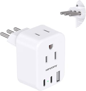 HANYCONY Italy Travel Power Plug Adapter, Type L Plug Adapter with 2 Outlets 3 USB Ports(2 USB C) for US to Italy Rome Uruguay Chile