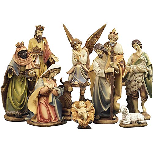 Presepe Natività LUSSO con 11 soggetti fino a 43 cm Personaggi Statue in resina Natività GRANDE Giuseppe Maria Gesù Bambino, Re Magi, Bue e Asinello, Angelo, Pastore con Pecora
