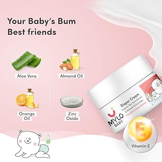 Mylo Baby Diaper Rash Cream 50gm | Prevents and Heals Rashes | With 15% Zinc Oxide | Care with Aloe Vera, Almond Oil & Vitamin E