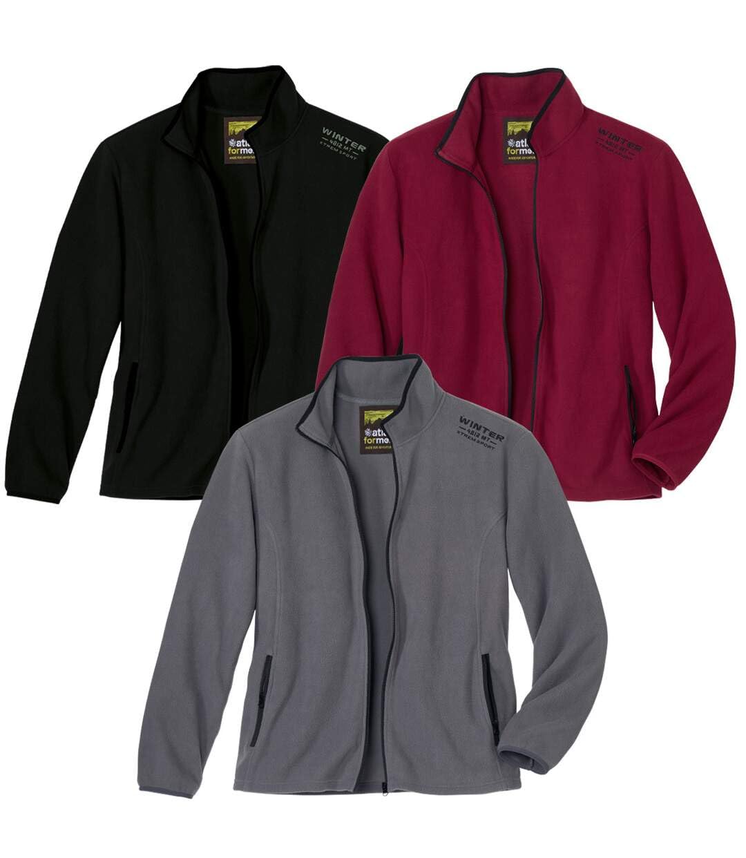 ATLAS FOR MEN - Lot de 3 Vestes Polaire Homme - Veste Polaire Zippée - Col Montant, Cordon Réglable, 2 Poches - Disponible en Grandes Tailles
