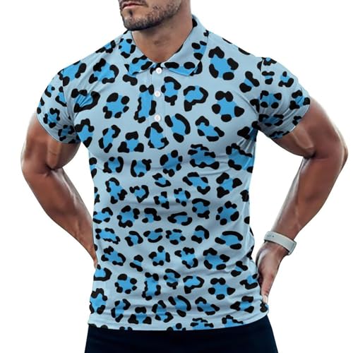 Polo de golf pour homme anti-humidité imprimé léopard bleu respirant