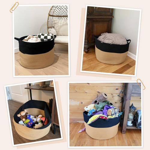 Image of INDRESSME XXXLarge Cotton Rope Basket Woven Baby Laundry Basket Blanket Baskets Toy Baskets with Handle Comforter Cushions Storage Bin Thread Laundry Hamper - 21.7 inch x 21.7 inch x 13.8 inch
