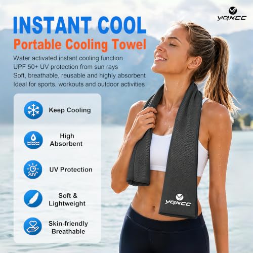 Image of YQXCC 4 Pack Cooling Towels (47 inchx12 inch), Ice Cool Towels for Neck & Face | Soft Breathable Microfiber, Instant Cooling Neck Wraps, Ideal for Yoga, Golf, Gym, Running, Camping & Hot Weather