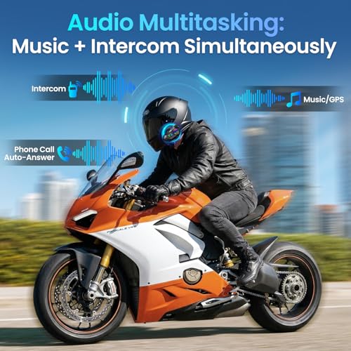 Image of A19S Motorcycle Helmet Bluetooth Headset,2-Way 1KM Intercom,DSP Noise Cancellation,IPX7 Waterproof,BT5.4 Helmet Headphone,Music Sharing Dual Phone Connect for Harley /Dirt Bike /ATV /Snowmobile
