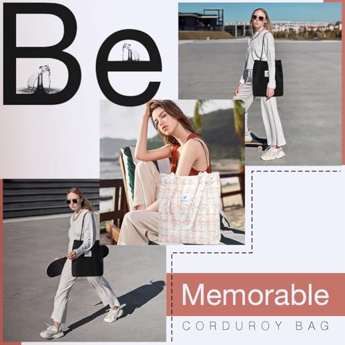 Image of Lyrovo Women Corduroy Shoulder Tote Bag for Work Beach Travel and Shopping Grocery