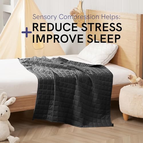 YnM Exclusive Weighted Blanket, Soothing Cotton, Smallest Compartments with Glass Beads, Bed Blanket for One Person of 60lbs, Ideal for Twin Bed (41x60 Inches, 7 Pounds, Dark Grey)