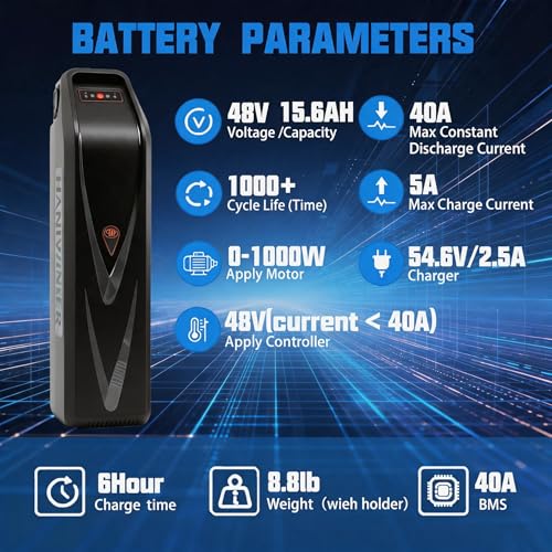 Image of Hailong 48V 15.6Ah Water Bottle E-Bike Battery - High-Density Li-Ion with 30A Smart BMS, Anti-Theft Lock, and Universal 5-Pin Connector 250W 350W 500W 750W 1000W