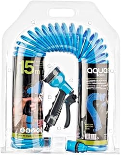 Suinga. Manguera Jardin en espiral 15 metros. Manguera extensible de jardin reforzada de color azul 9mm