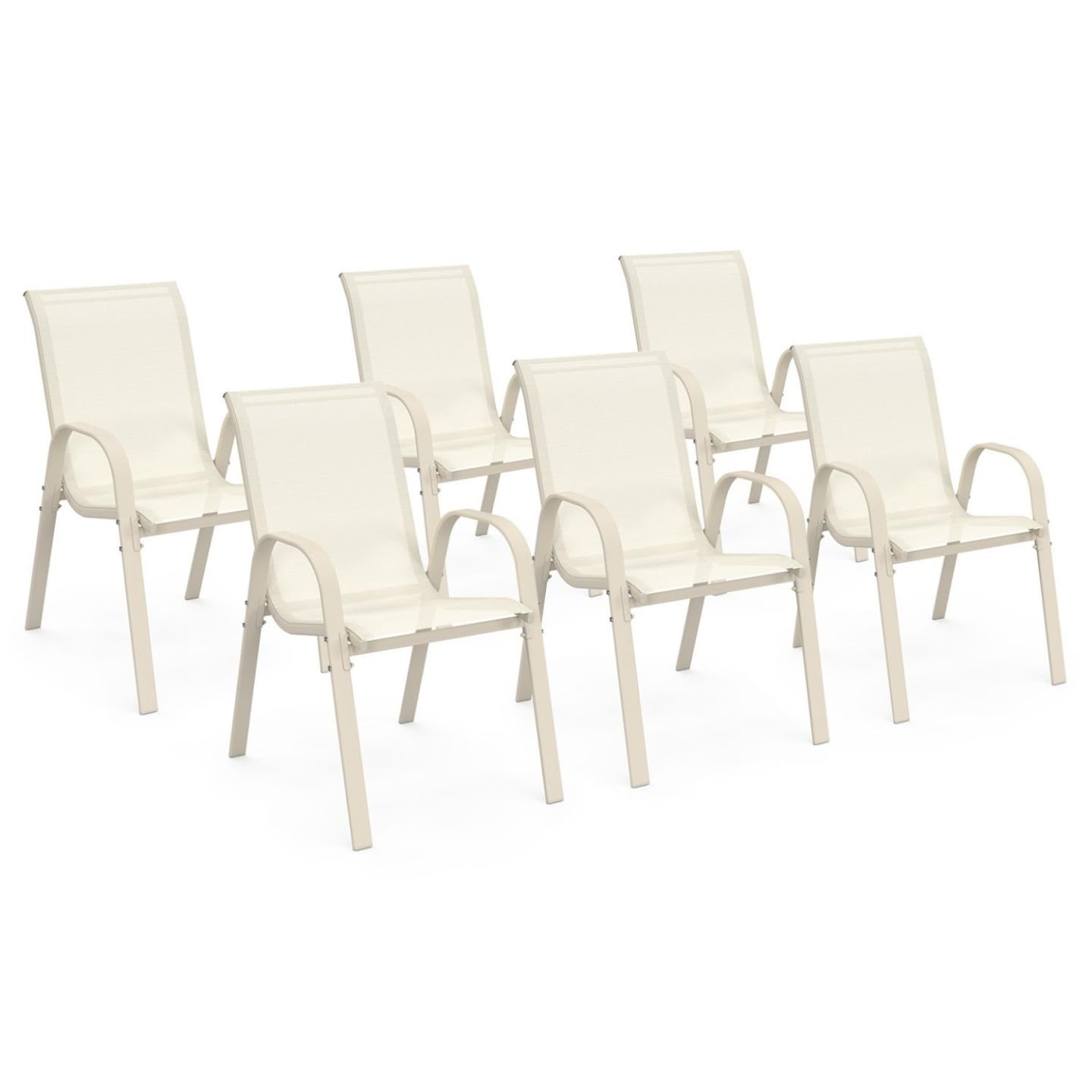 IDMarket - Juego de 6 sillas apilables de jardín LYMA de metal y textileno en color beige