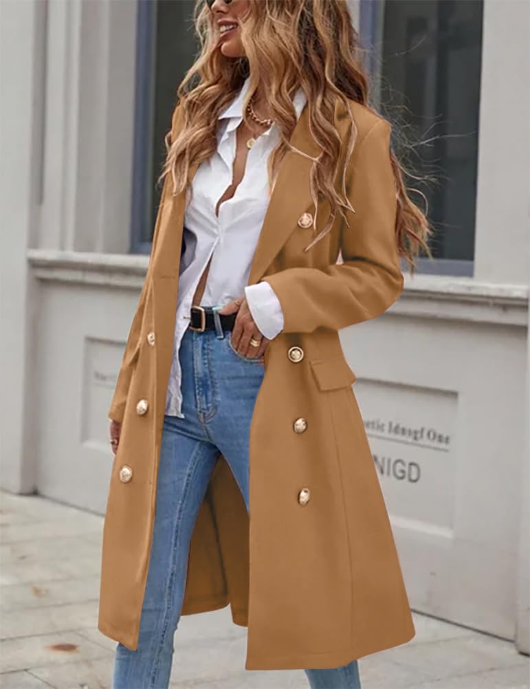 IDEALSANXUN Langer Damenmantel aus Wolle für Herbst und Winter, Trenchcoat, trendige Jacken