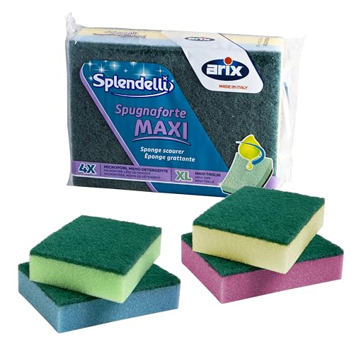 ARIX | 4 esponjas sintéticas abrasivas de Colores de la línea Splendelli, esponjas tamaño XL Multiusos, para la Suciedad más obstinada, 4 Unidades – Made in Italy
