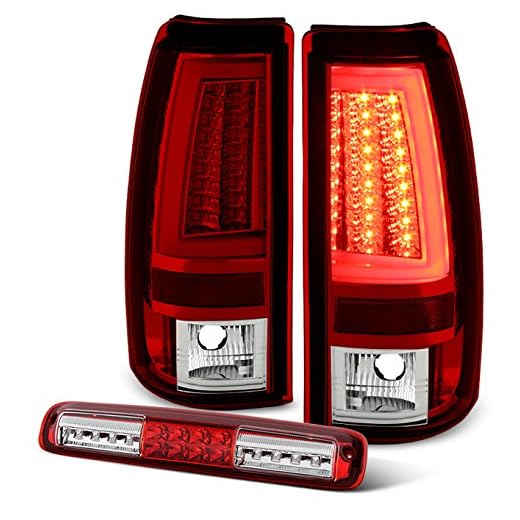 AKKON - For 2003-2007 Chevy Silverado GMC Sierra Red LED Light Tube Tail Brake Lights + 3rd High Mount Cargo Lamp