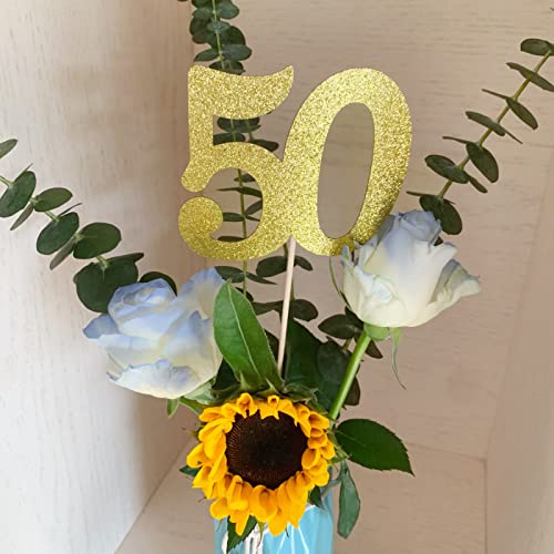 10-Pack Double Sided Glitter 50Th Birthday Centerpiece Anniversary Centerpiece Sticks, Number 50 Table Topper Cake Topper For 50Th Birthday Anniversary Table Party Decorations (Double Sided Gold) #TOP1