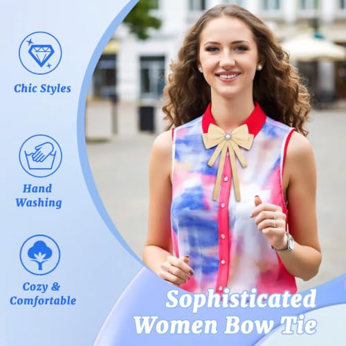 Image of LJBFNN Bow Ties for Women, Adjustable Pre Tied Bow Tie Solid Color Ribbon Bowtie for Girls Ladies Party Daily Cosplay School