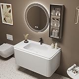 Bathroom Cabinet Set Furniture Intelligent Mirror Combination Creamy Round Edge Bathrooms Vanity wit