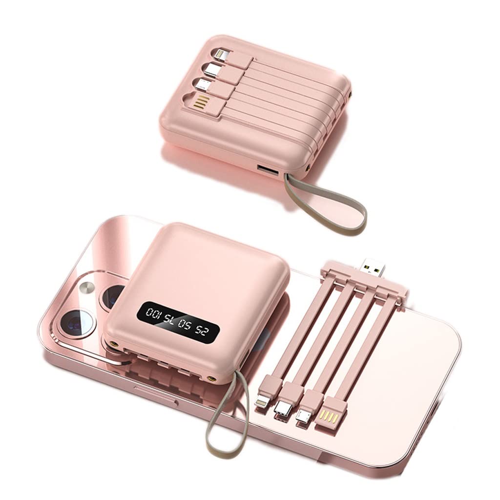 Mini 20000 MAh Duża pojemność jest dostarczana z czteroprzewodowym ładowaniem Skarbiec Przenośny power bank z szybkim ładowaniem (Color : Pink, Size : 20000mAh)