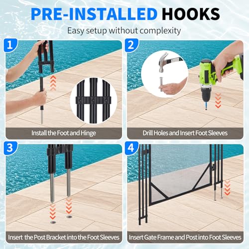 Pool Fence Gate, Modular Removable Safety Barrier with 320GSM Mesh, Connectable Panels for Any Pool Shape, Ideal for Inground, Above Ground Pools, Patios, Gardens, Black Modern Design by GAOMON - Image 5