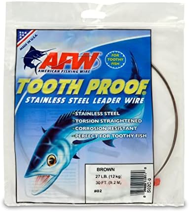 AFW #2 Tooth Proof Stainless Steel Single Strand Leader Wire, 27 lb Test, Camo 30 ft