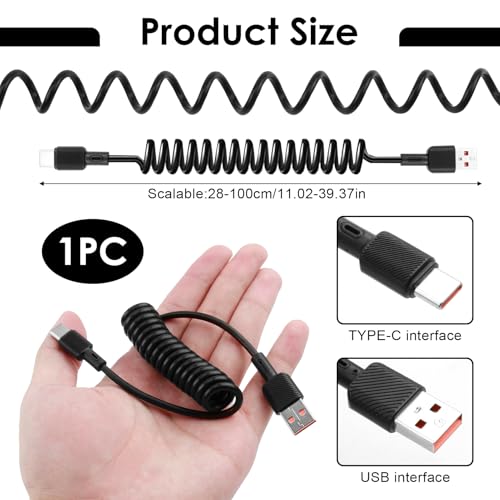 Coiled USB A to USB C Cable for Android Auto, Apple CarPlay, iPhone 16 Car Charger, Samsung Charger, 3A 15W Fast Charging, 0.3-1.2m, Car Adapter USB C, iPhone 15 Pro Max/iPad/S23